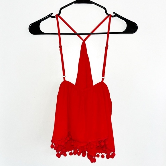 Show Me Your MuMu Red Pompom Halter Tank Top Size Medium - Picture 3 of 5